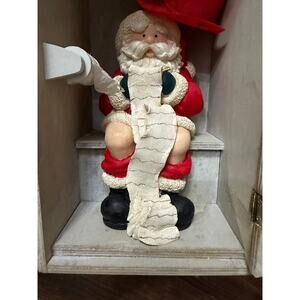Funny Santa Bathroom Decor Set Christmas Outhouse & Santa Toilet Figurine Rustic